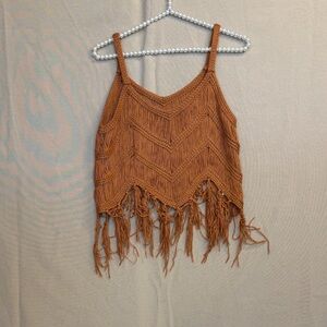 Rust Fringed Crochet Camisole